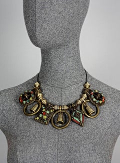 Vintage JEAN PAUL GAULTIER Tribal Enamel Charm Choker Necklace