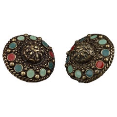 Vintage JEAN PAUL GAULTIER Tribal Enamel Disc Earrings