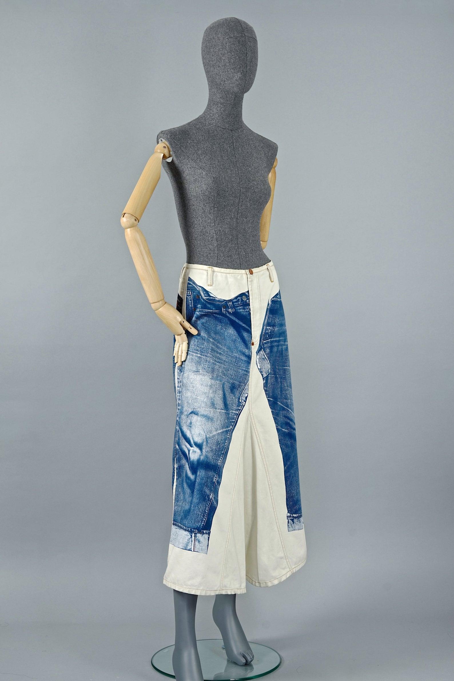 Women's Vintage JEAN PAUL GAULTIER Trompe L'oeil Illusion Denim Pants Skirt