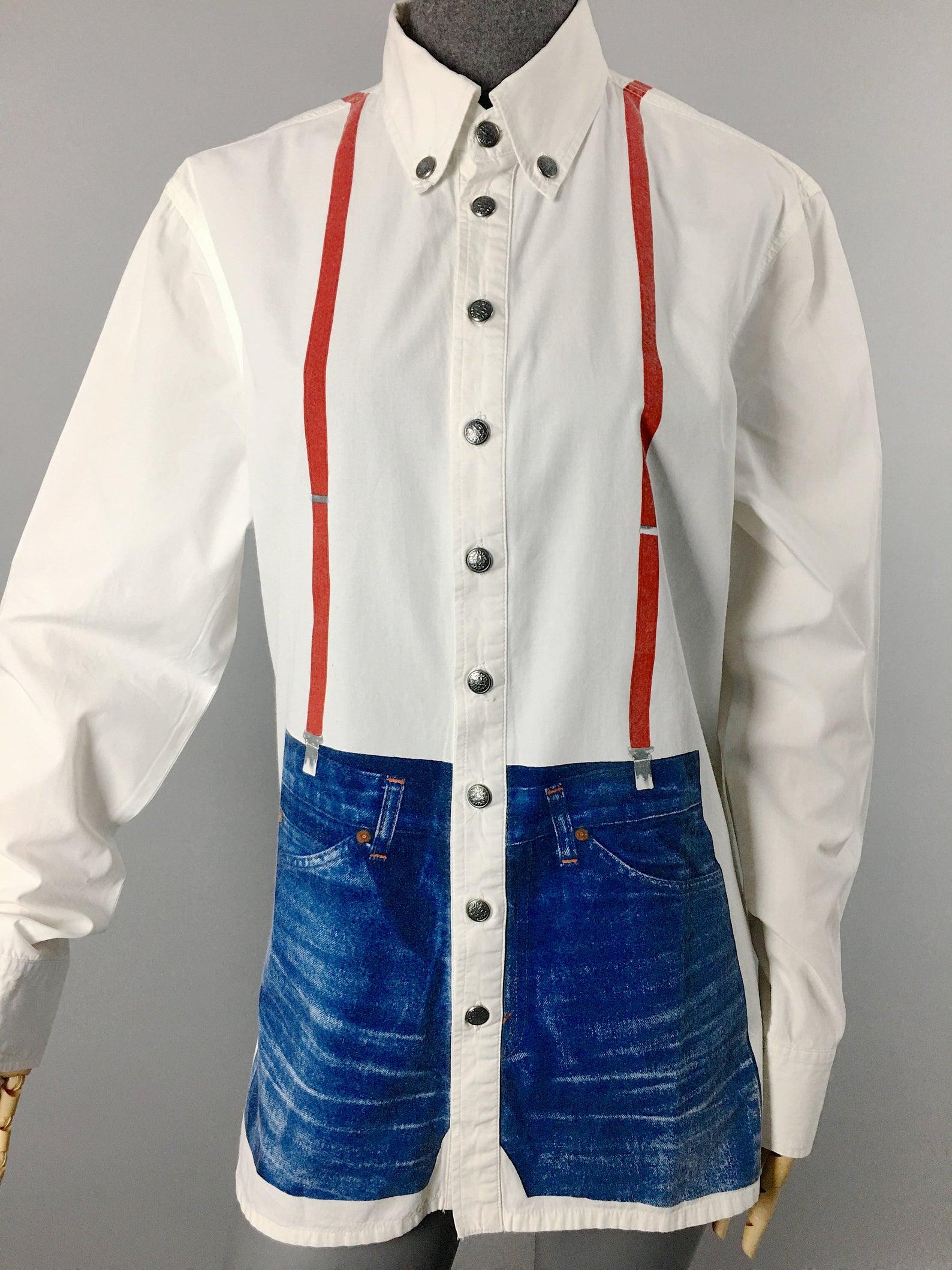 Vintage JEAN PAUL GAULTIER Trompe L'oeil Illusion Denim Suspender Shirt Top 5