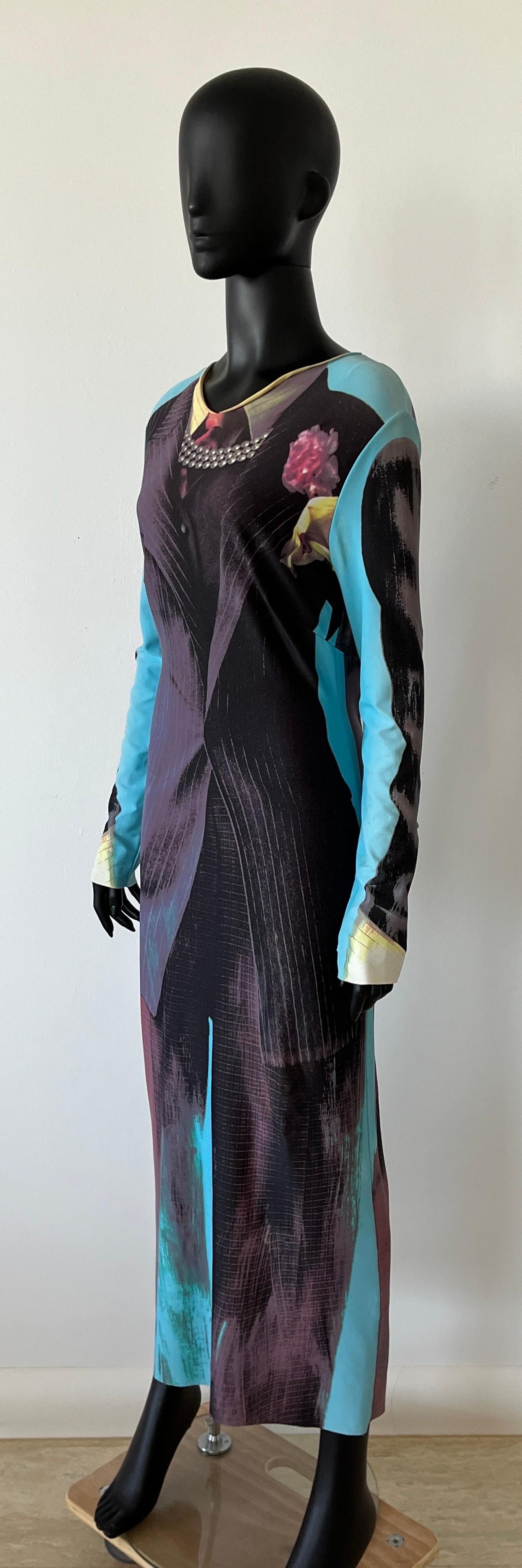 Vintage JEAN PAUL GAULTIER Trompe L'Oeil Sheer Tuxedo Print Mesh Maxi Dress 7