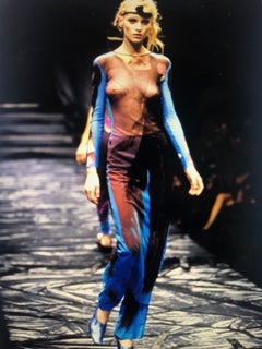 Vintage JEAN PAUL GAULTIER Trompe L'Oeil Sheer Tuxedo Print Mesh Maxi Dress