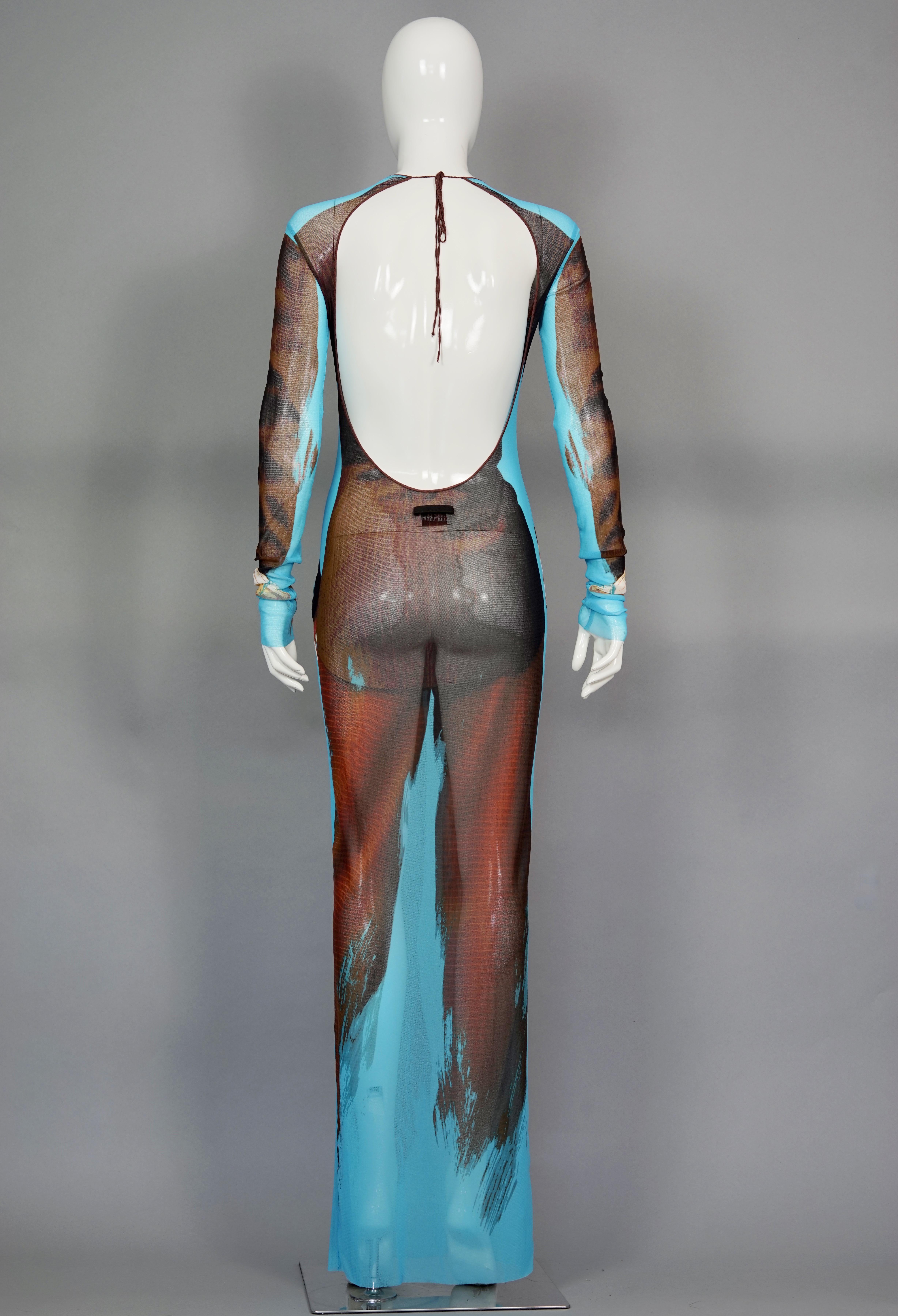 Vintage JEAN PAUL GAULTIER Trompe L'Oeil Sheer Tuxedo Print Mesh Maxi Dress For Sale 1