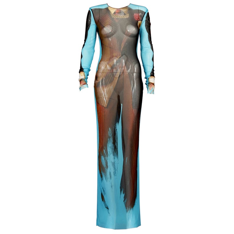 knee length dresses for ladies Jean Paul Gaultier Patchwork Maxi Printed Mesh Dress  Known Source