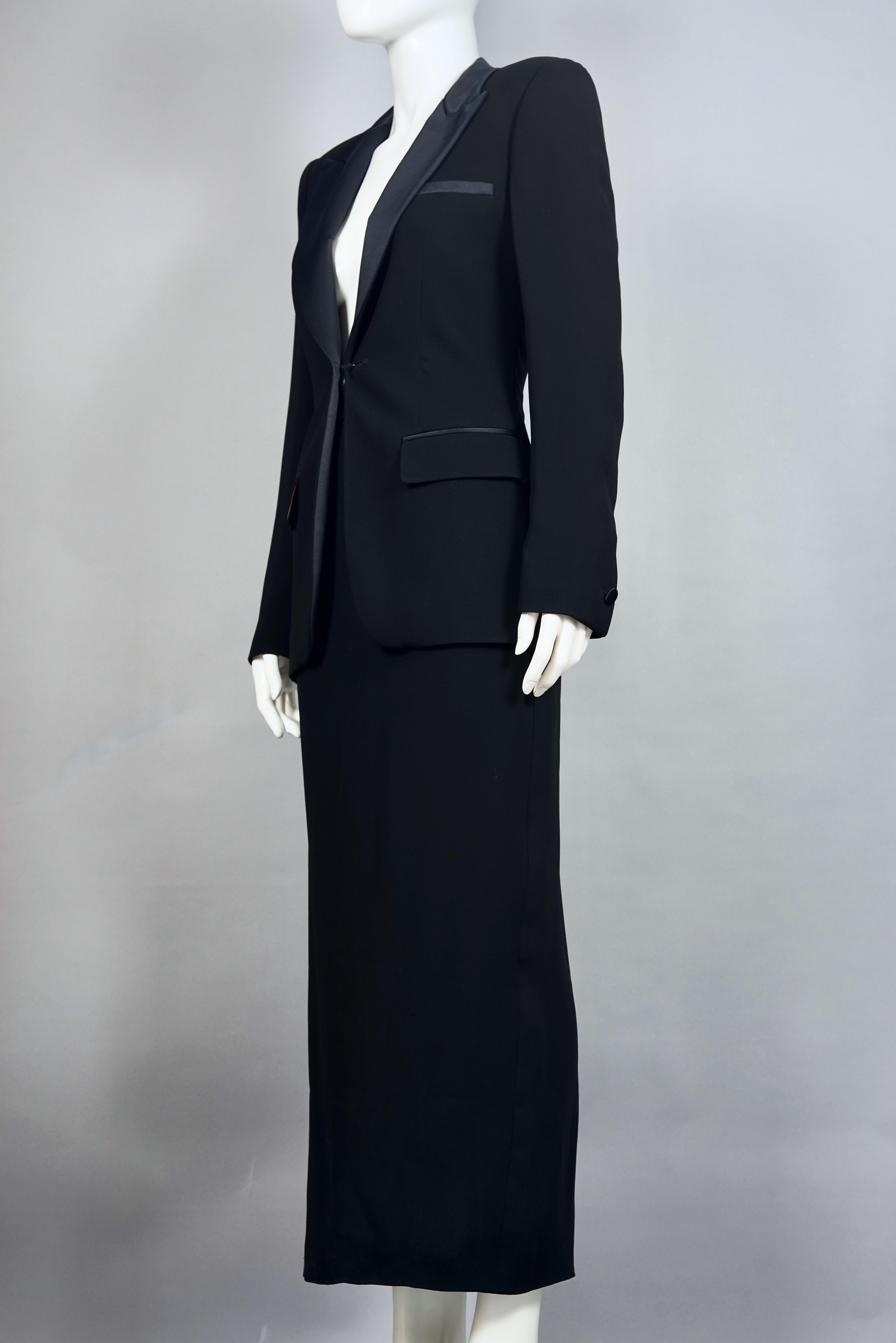 Women's Vintage JEAN PAUL GAULTIER Trompe L'oeil Smoking Black Tuxedo Long Dress For Sale