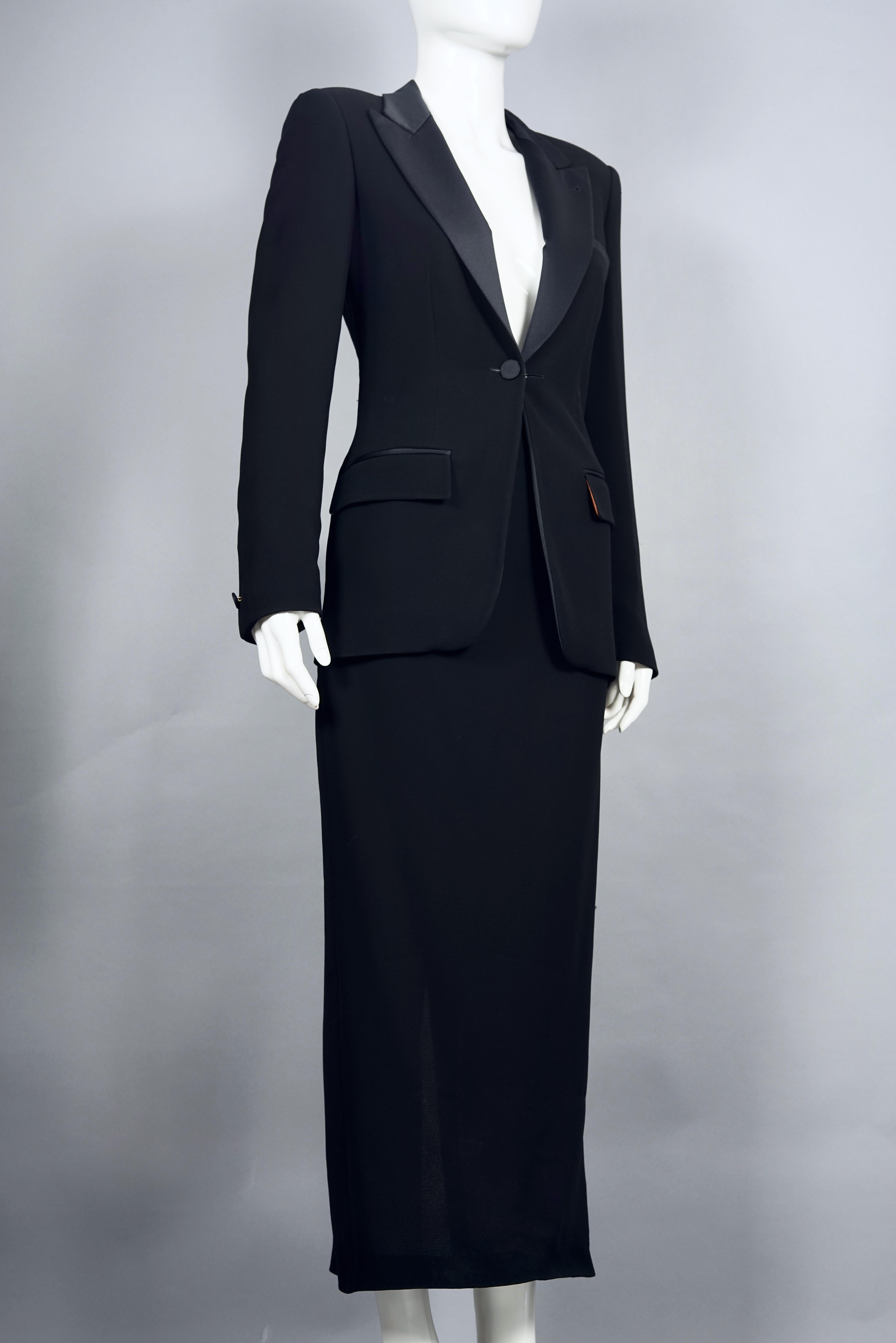 Vintage JEAN PAUL GAULTIER Trompe L'oeil Smoking Black Tuxedo Long Dress For Sale 1