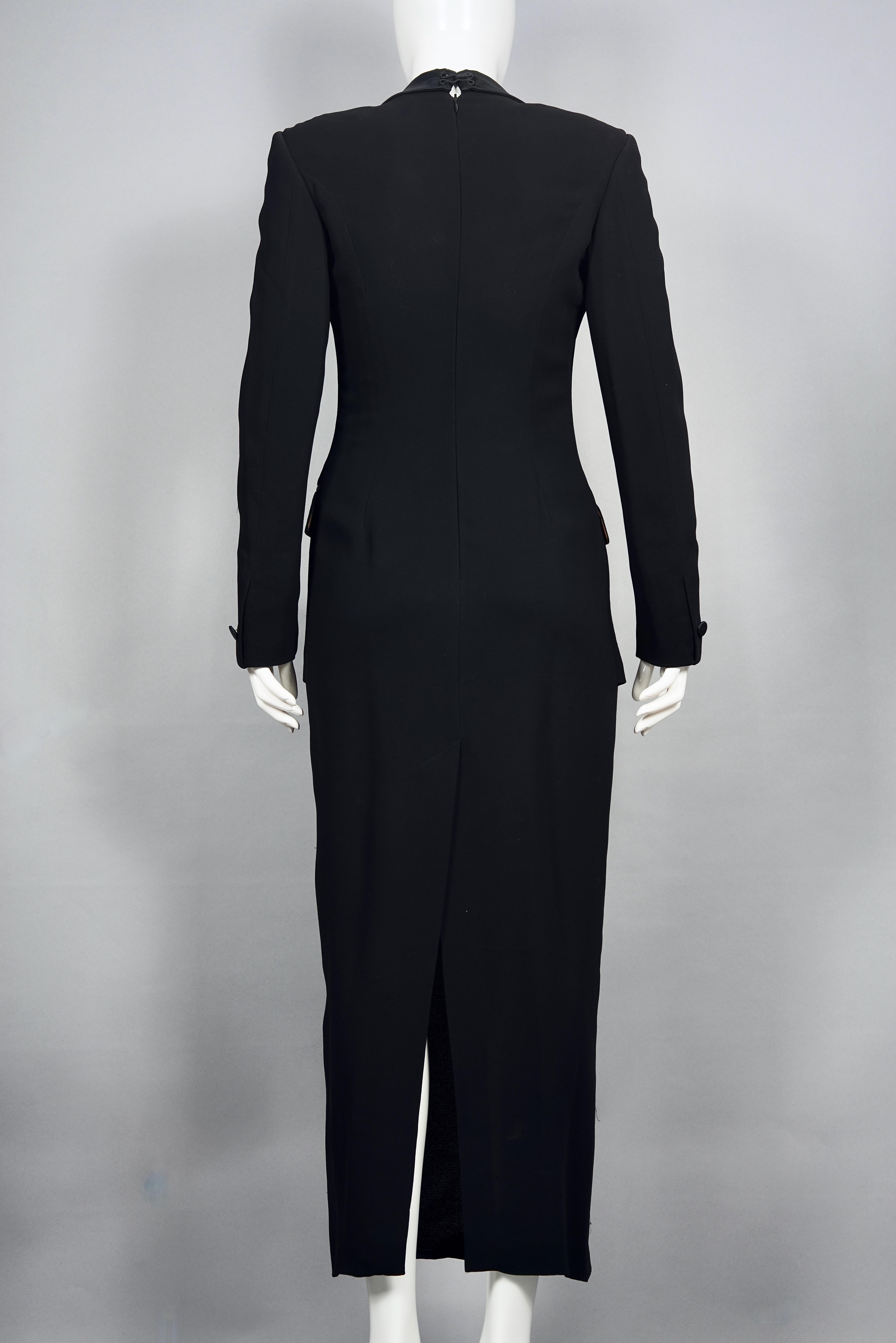 Vintage JEAN PAUL GAULTIER Trompe L'oeil Smoking Black Tuxedo Long Dress For Sale 2