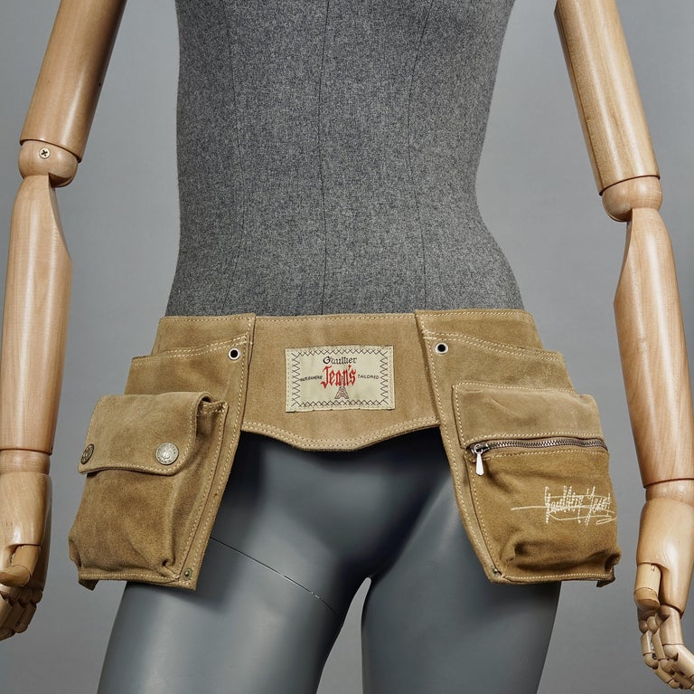 Vintage JEAN PAUL GAULTIER Utility Suede Leather Fanny Belt Bag at