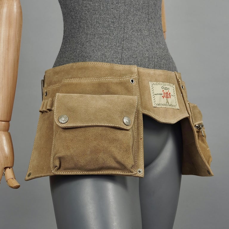 Vintage JEAN PAUL GAULTIER Utility Suede Leather Fanny Belt Bag at