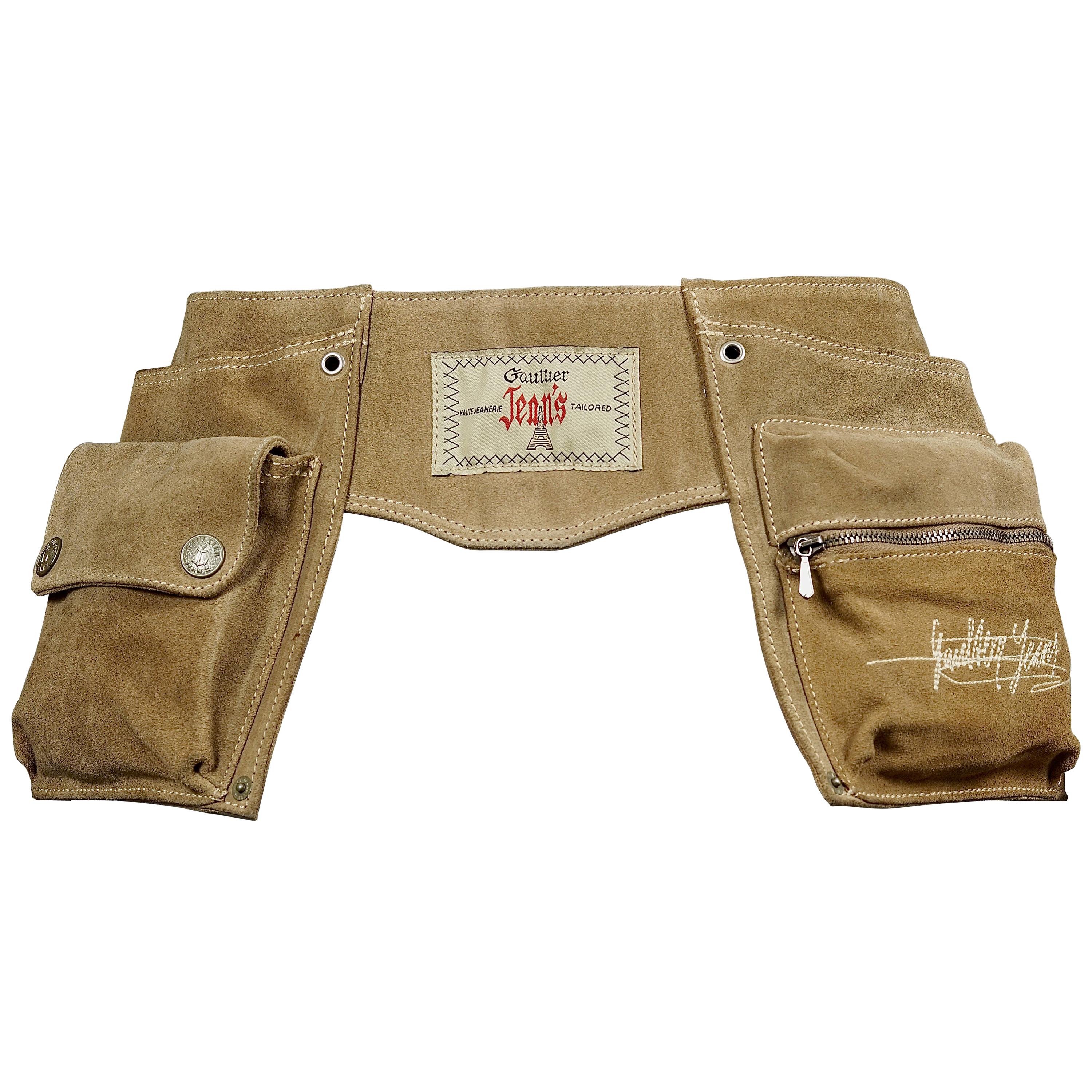 Vintage JEAN PAUL GAULTIER Utility Suede Leather Fanny Belt Bag
