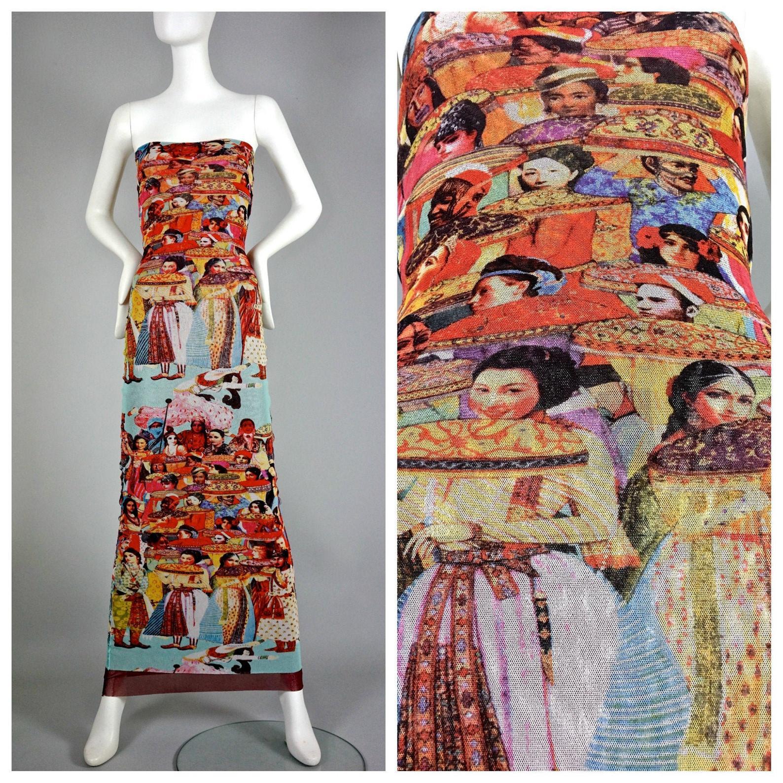 Vintage JEAN PAUL GAULTIER Vibrant Asian Print Tube Maxi Dress

Measurements taken laid flat, please double bust, wait and hips:
Bust: 11.42 inches (29 cm) without stretching
Waist: 10.63 inches (27 cm) without stretching
Hips: 15.75 inches (40 cm)