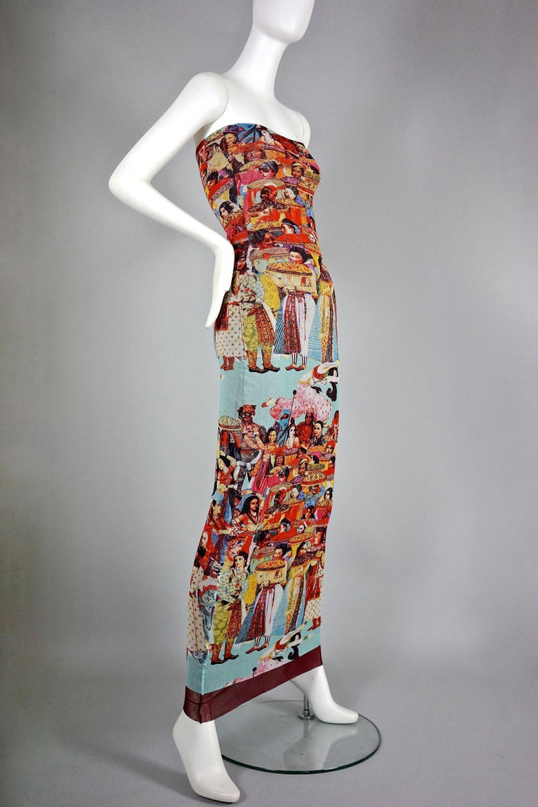 Vintage Jean Paul Gaultier Vibrant Asian Print Tube Maxi Dress At