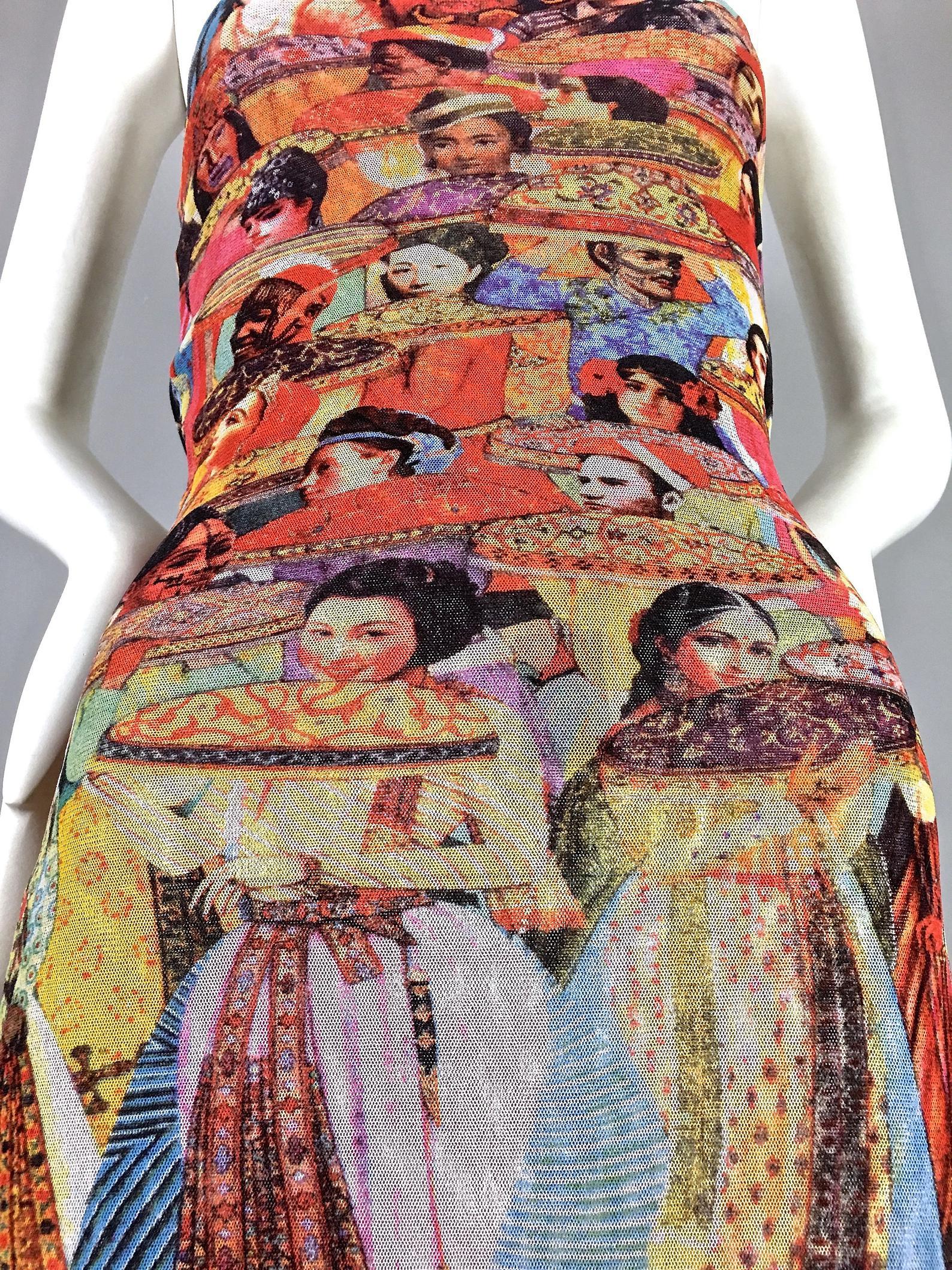 Brown Vintage JEAN PAUL GAULTIER Vibrant Asian Print Tube Maxi Dress