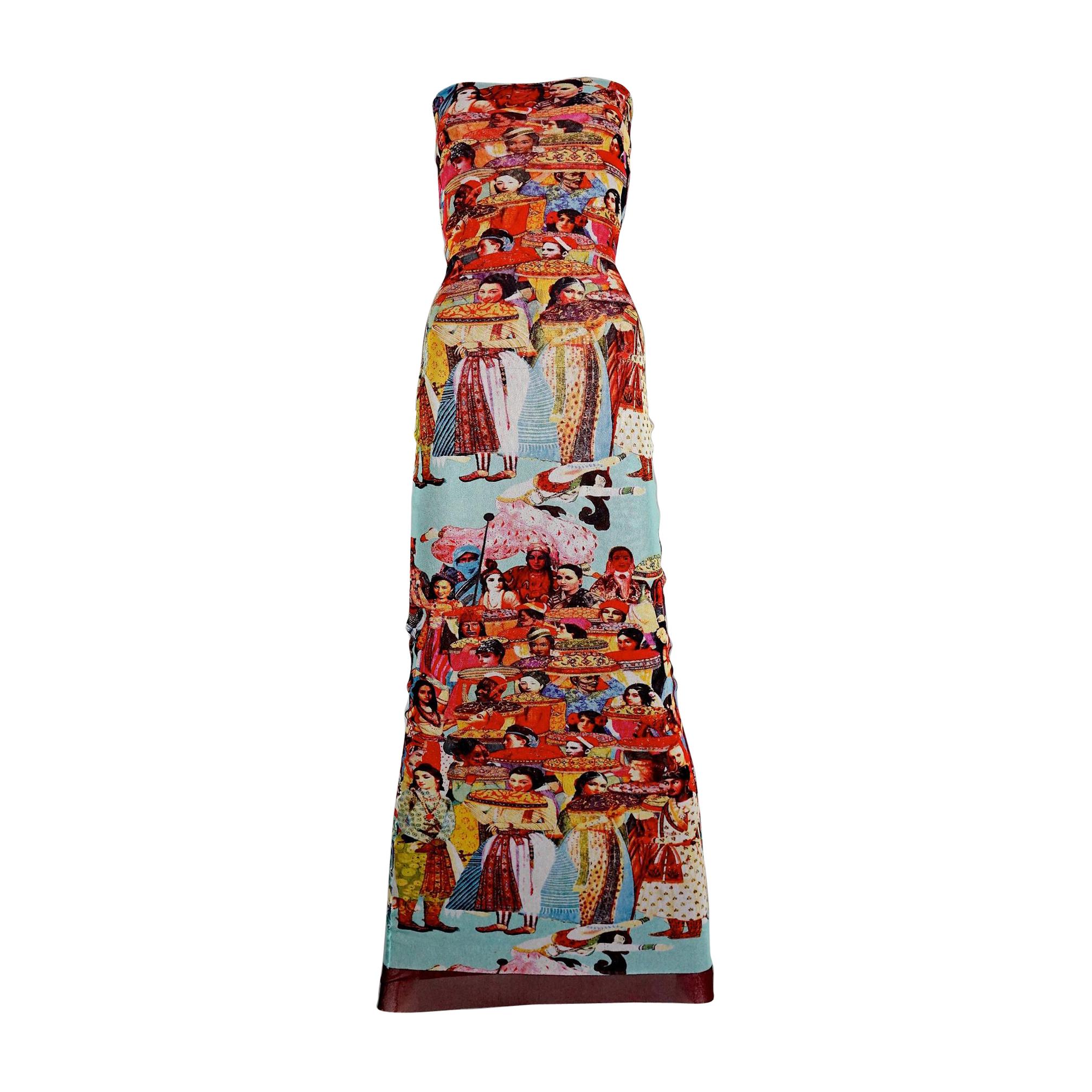 Vintage JEAN PAUL GAULTIER Vibrant Asian Print Tube Maxi Dress
