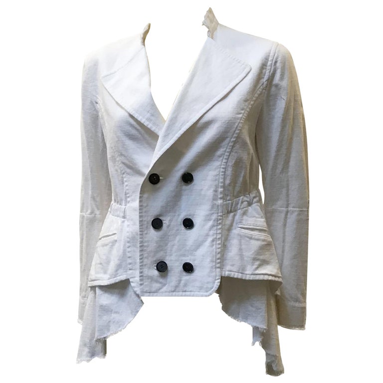 Vintage Jean Paul Gaultier White Cotton Ruffle Jacket For Sale at 1stDibs