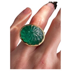 Vintage Jean-Pierre Brun Fluted Emerald and Mother of Pearl Ring