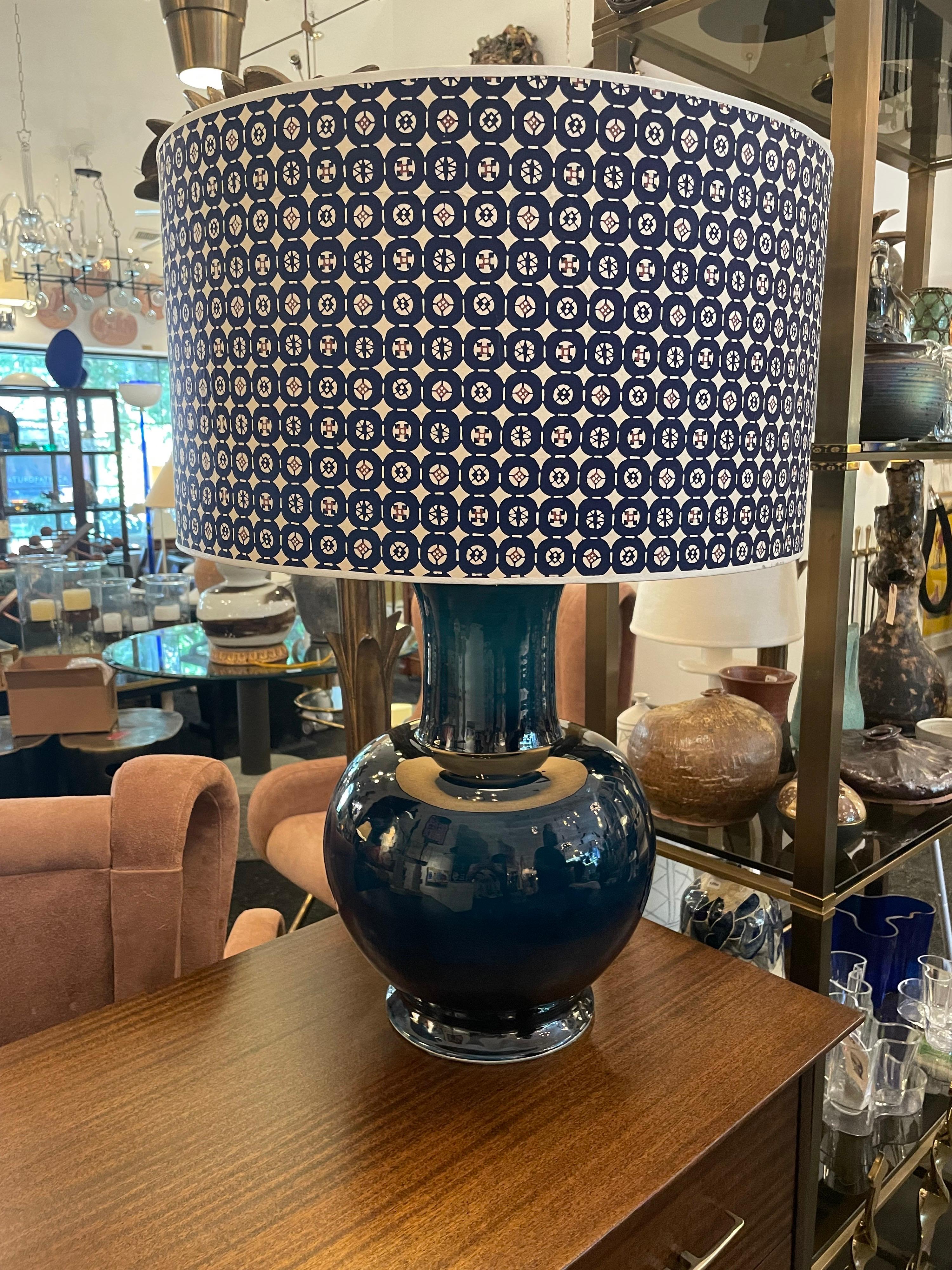 Mid-20th Century Vintage Jean Roger Blue Glazed Ceramic Lamp For Sale