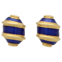 Vintage Jean Schlumberger for Tiffany & Co. Blue Enamel Earrings in Yellow Gold
