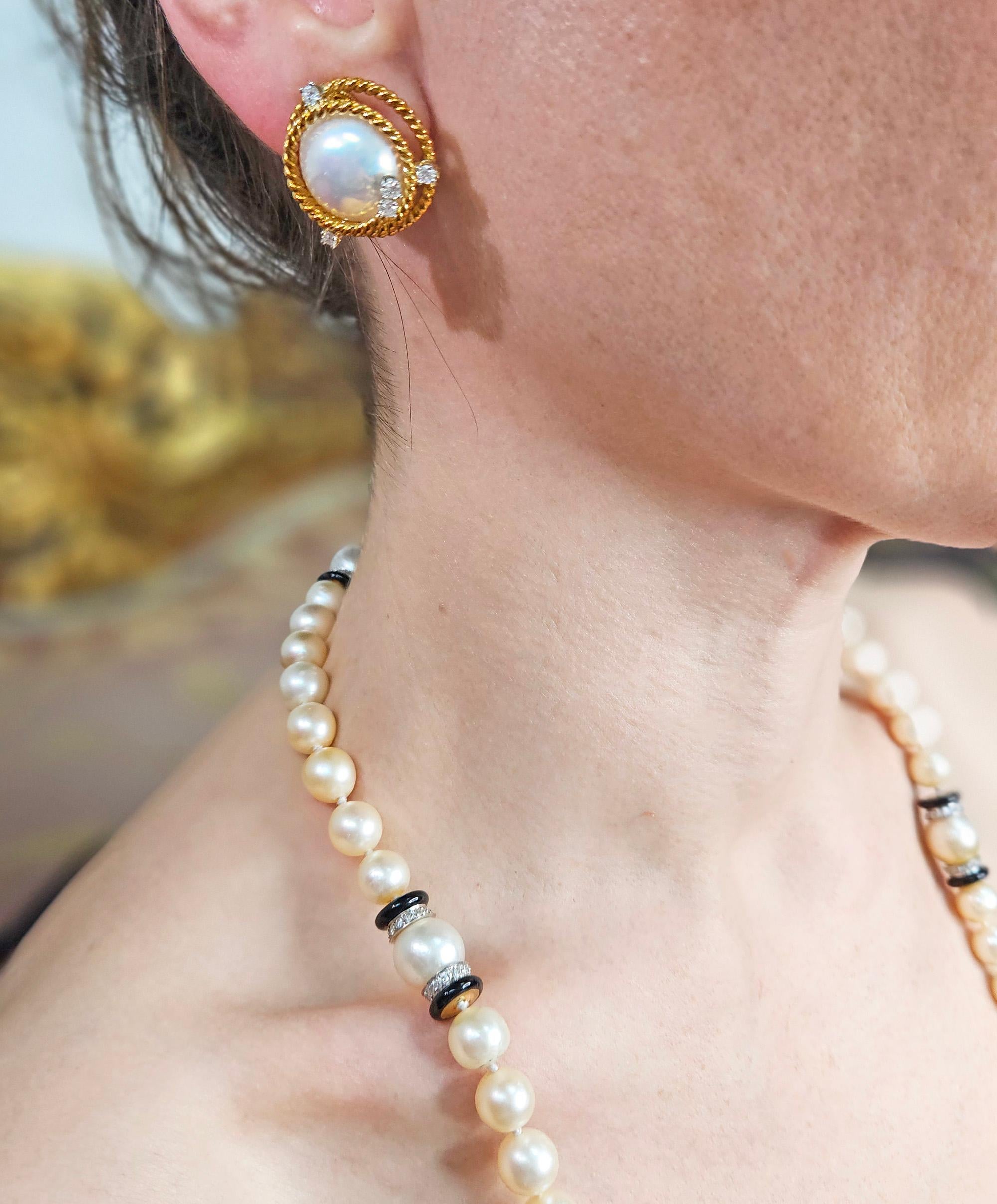 Vintage Jean Schlumberger Tiffany Rope Coil Pearl Diamond 18K Platinum Earrings For Sale 4