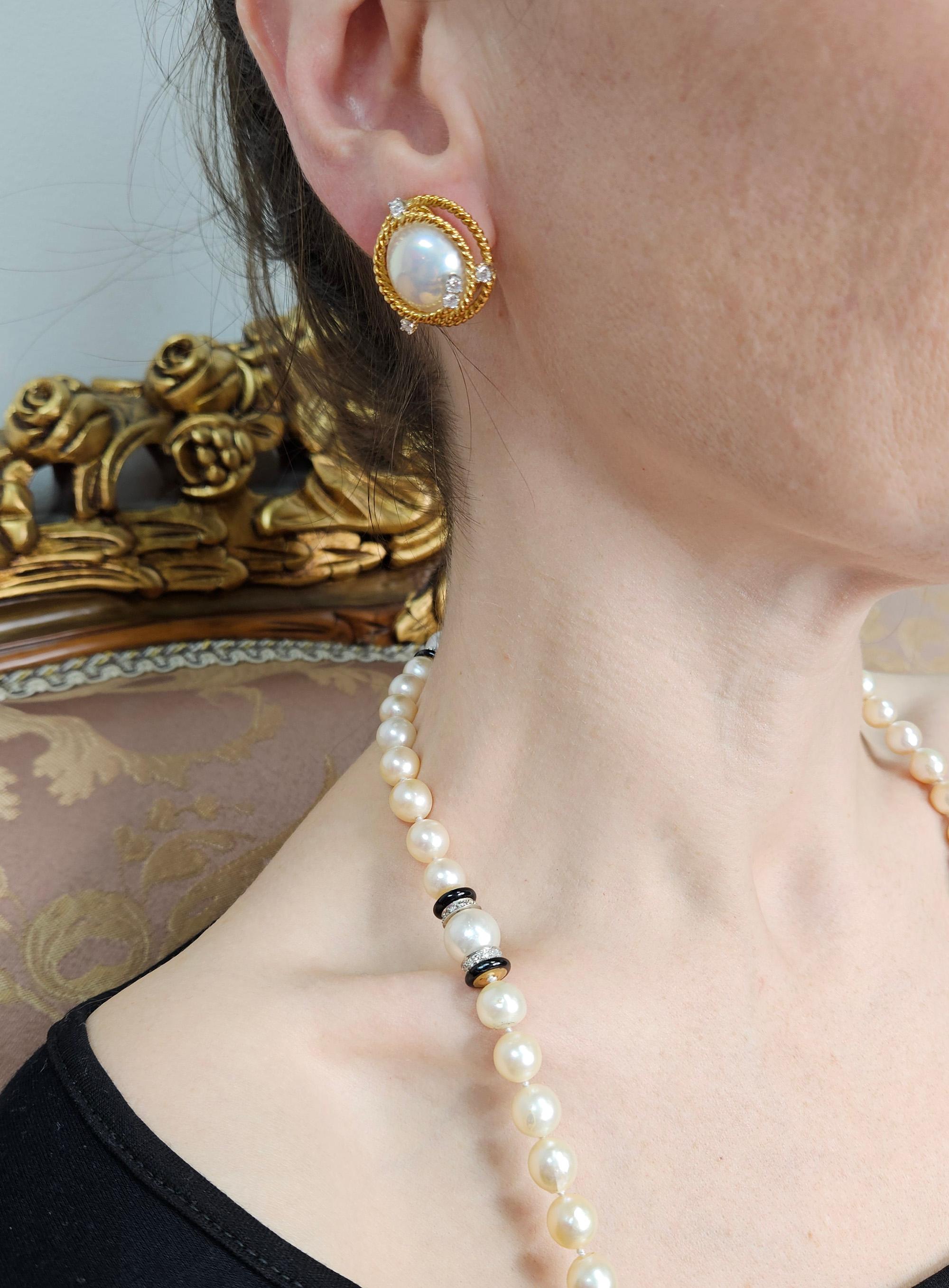 Vintage Jean Schlumberger Tiffany Rope Coil Pearl Diamond 18K Platinum Earrings For Sale 8