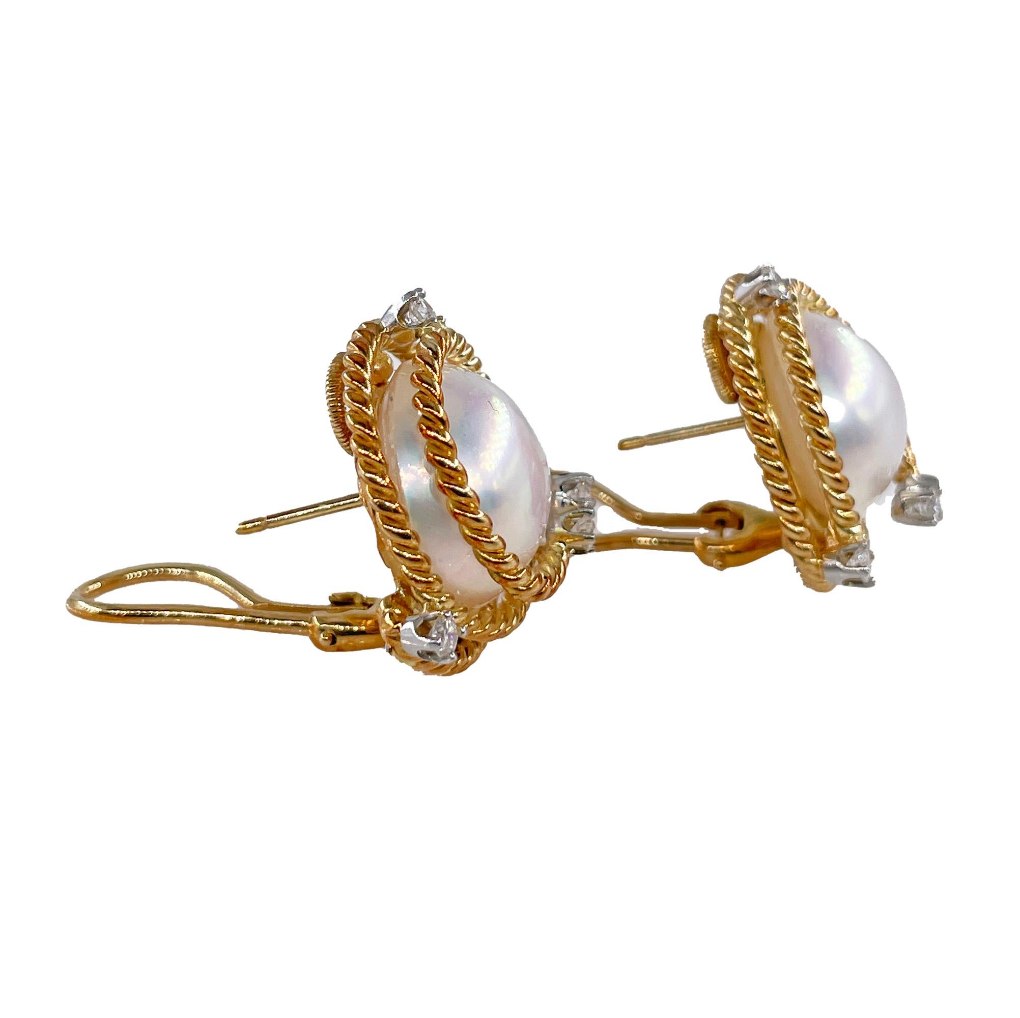 Modern Vintage Jean Schlumberger Tiffany Rope Coil Pearl Diamond 18K Platinum Earrings For Sale
