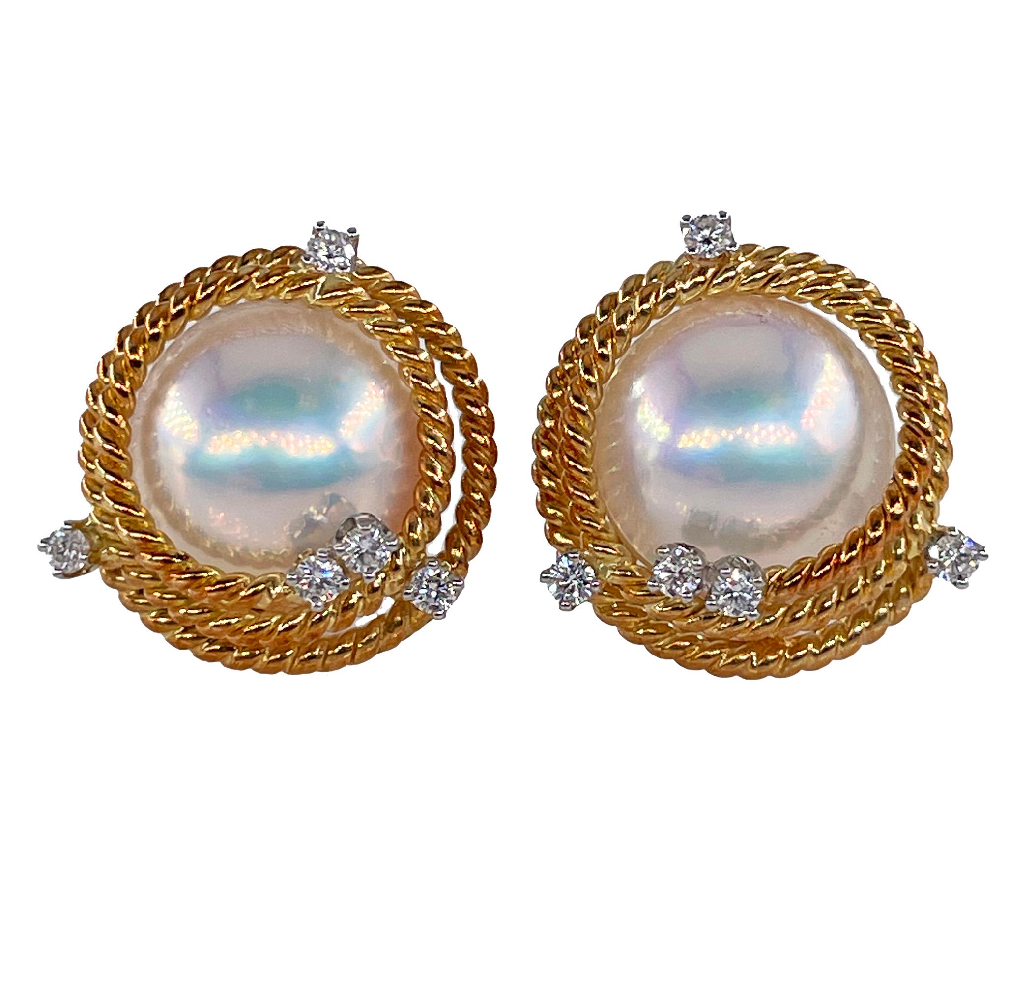 Vintage Jean Schlumberger Tiffany Rope Coil Pearl Diamond 18K Platinum Earrings For Sale 1