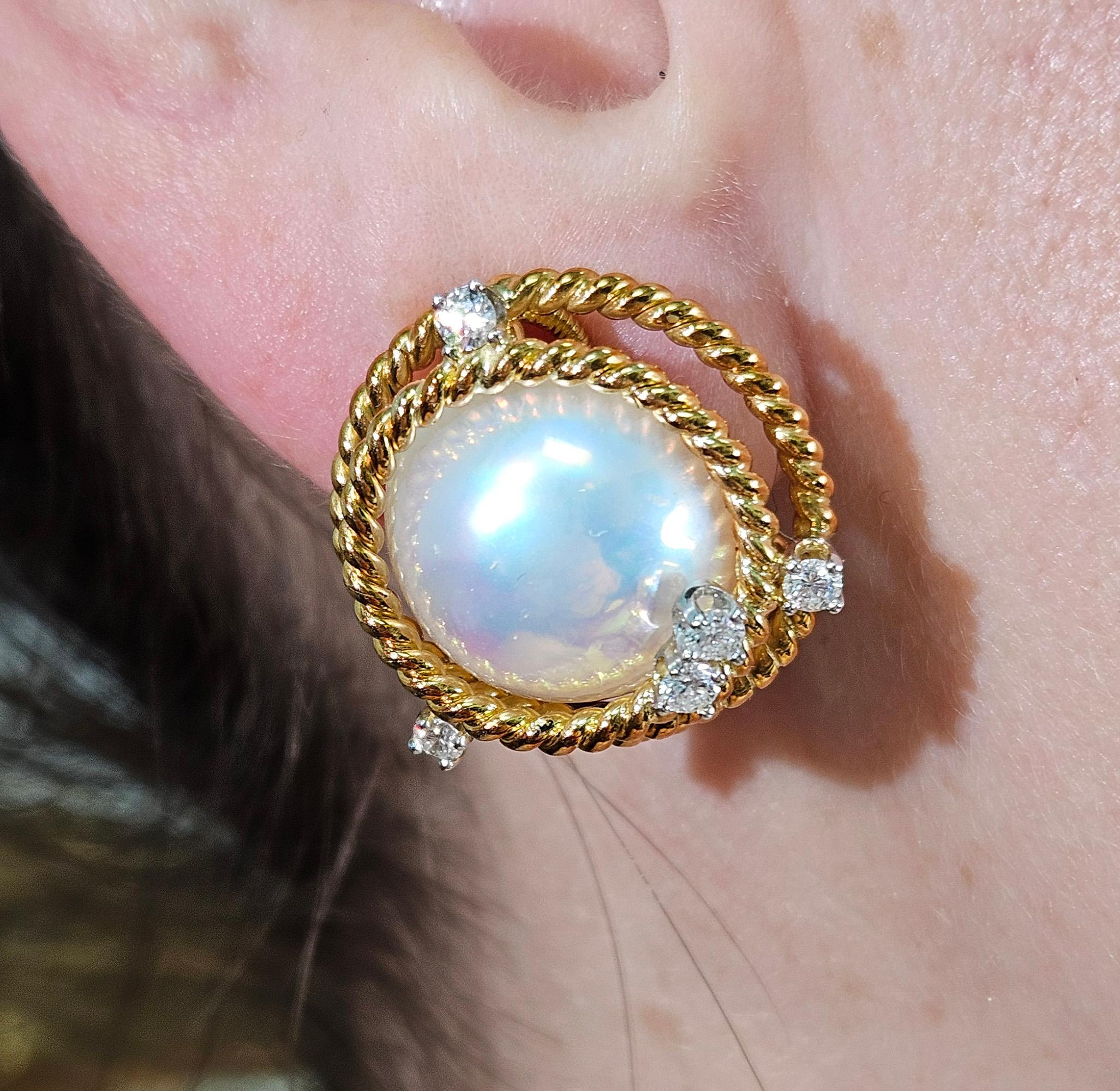 Vintage Jean Schlumberger Tiffany Rope Coil Pearl Diamond 18K Platinum Earrings For Sale 3