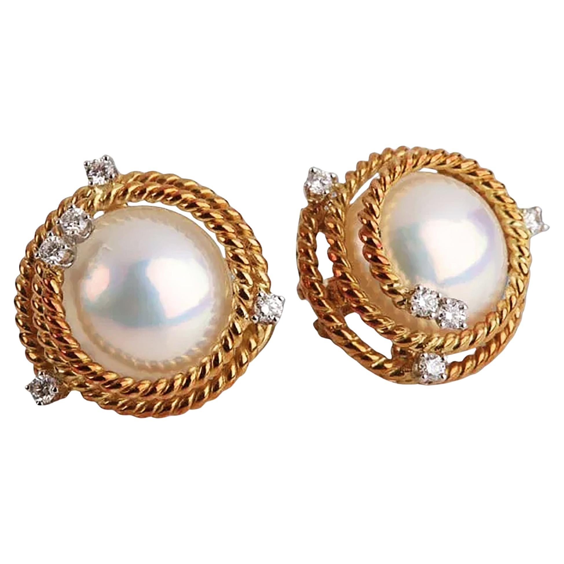 Vintage Jean Schlumberger Tiffany Rope Coil Pearl Diamond 18K Platinum Earrings