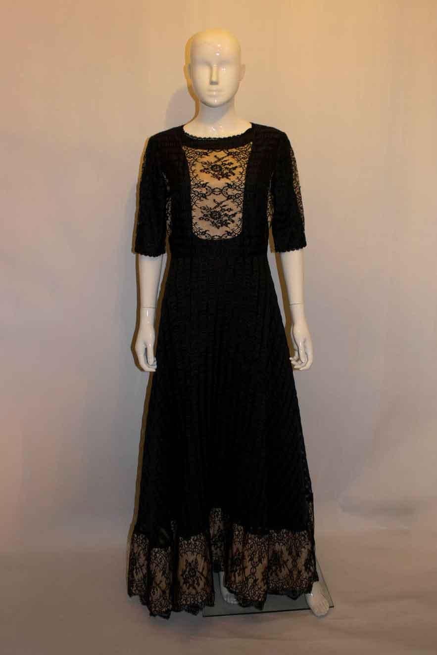 Vintage Jean Varon Black  and White Ribbon and Lace Gown For Sale 1