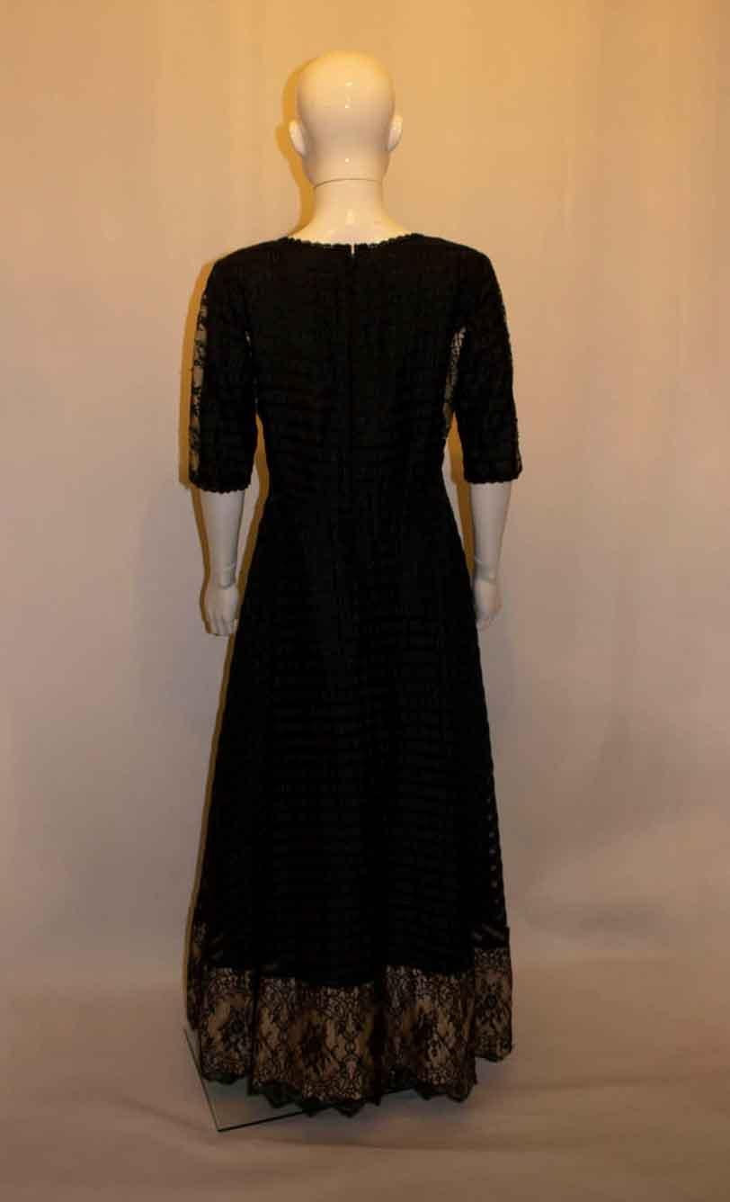 Vintage Jean Varon Black  and White Ribbon and Lace Gown For Sale 2