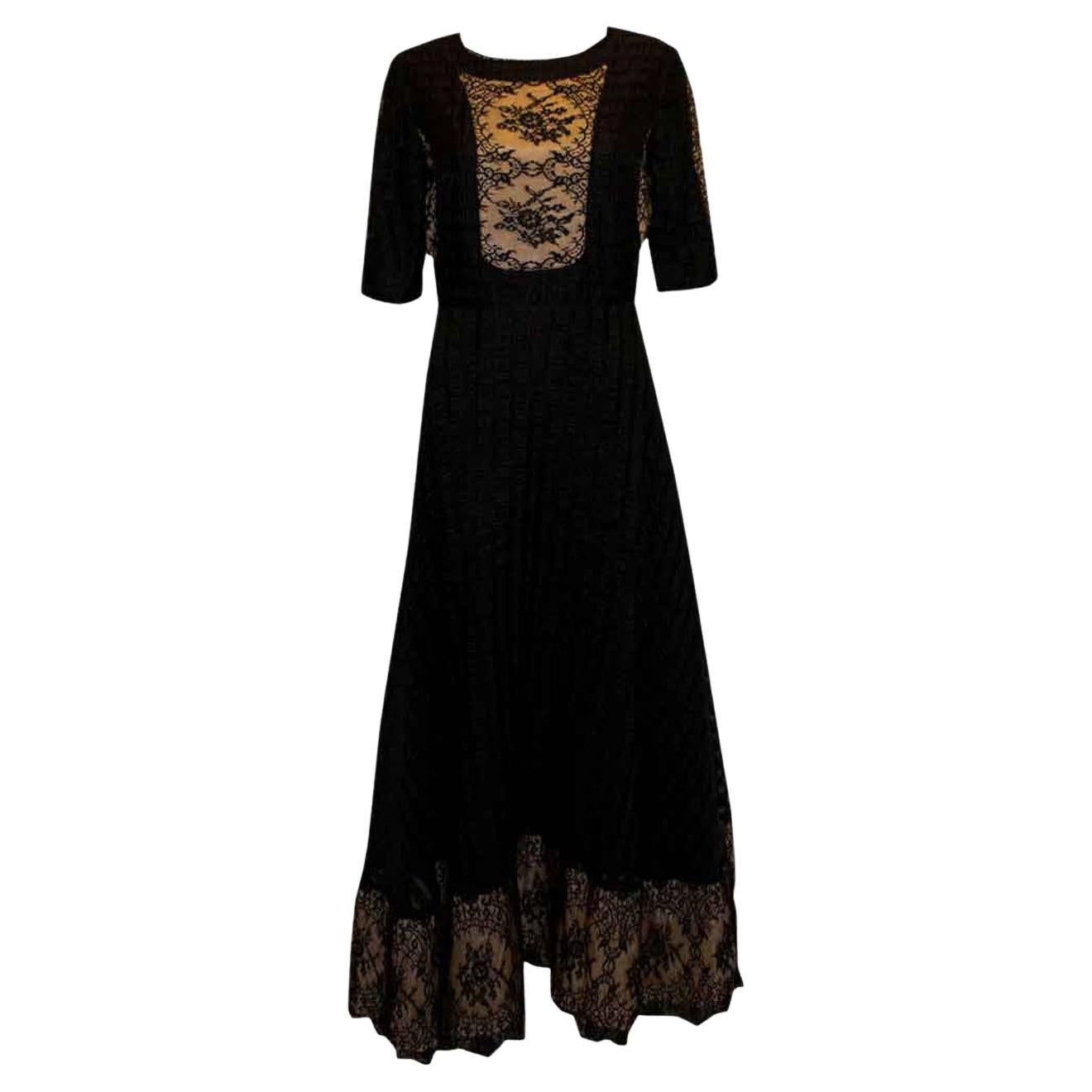 Vintage Jean Varon Black  and White Ribbon and Lace Gown For Sale