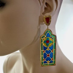 Vintage JEAN XAVIER DUHART Cathedral Stained Glass Window Earrings