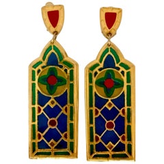 Vintage JEAN XAVIER DUHART Cathedral Stained Glass Window Earrings