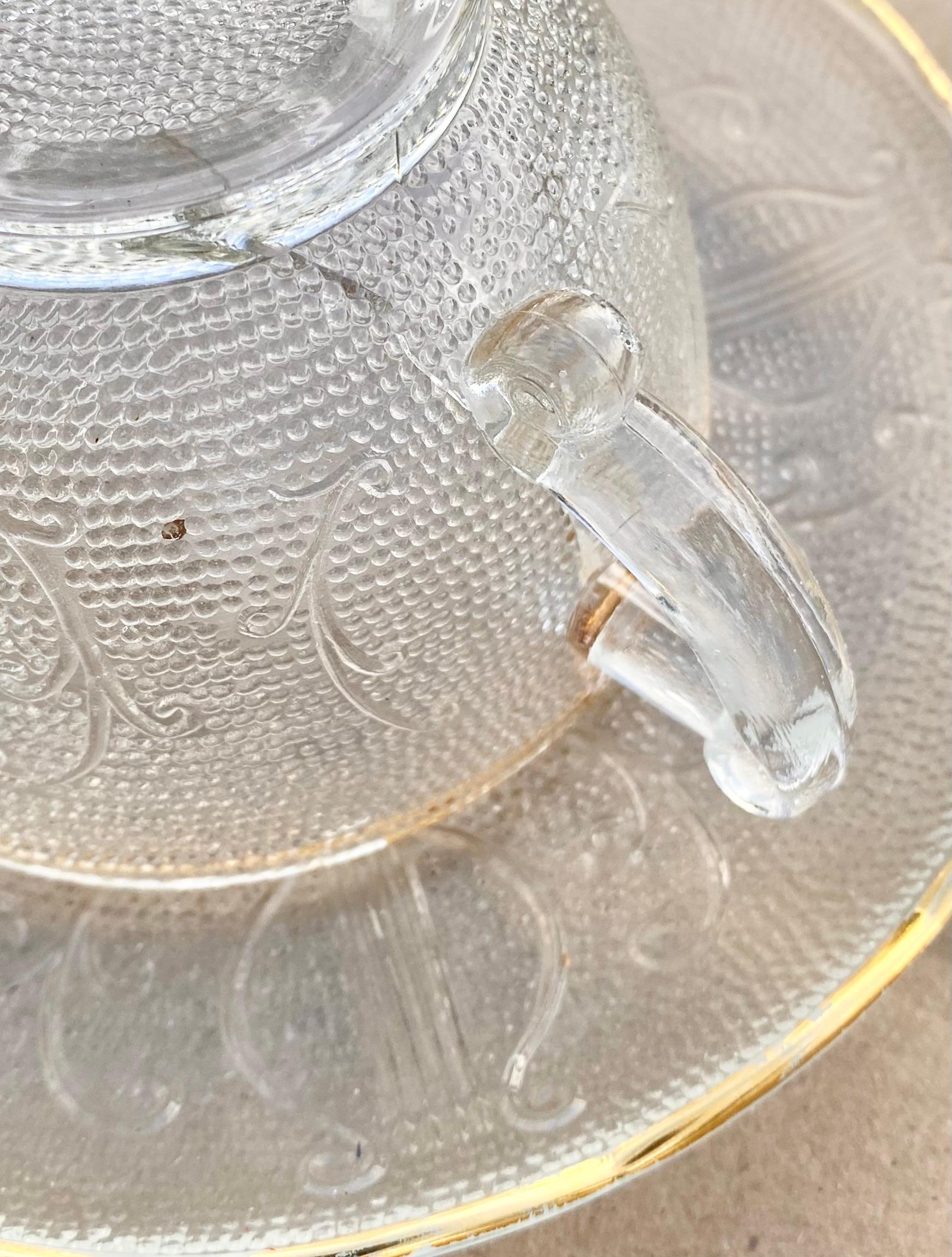 Mid-20th Century Vintage Jeannette Glass Harp Pattern Gold Trim Clear  For Sale
