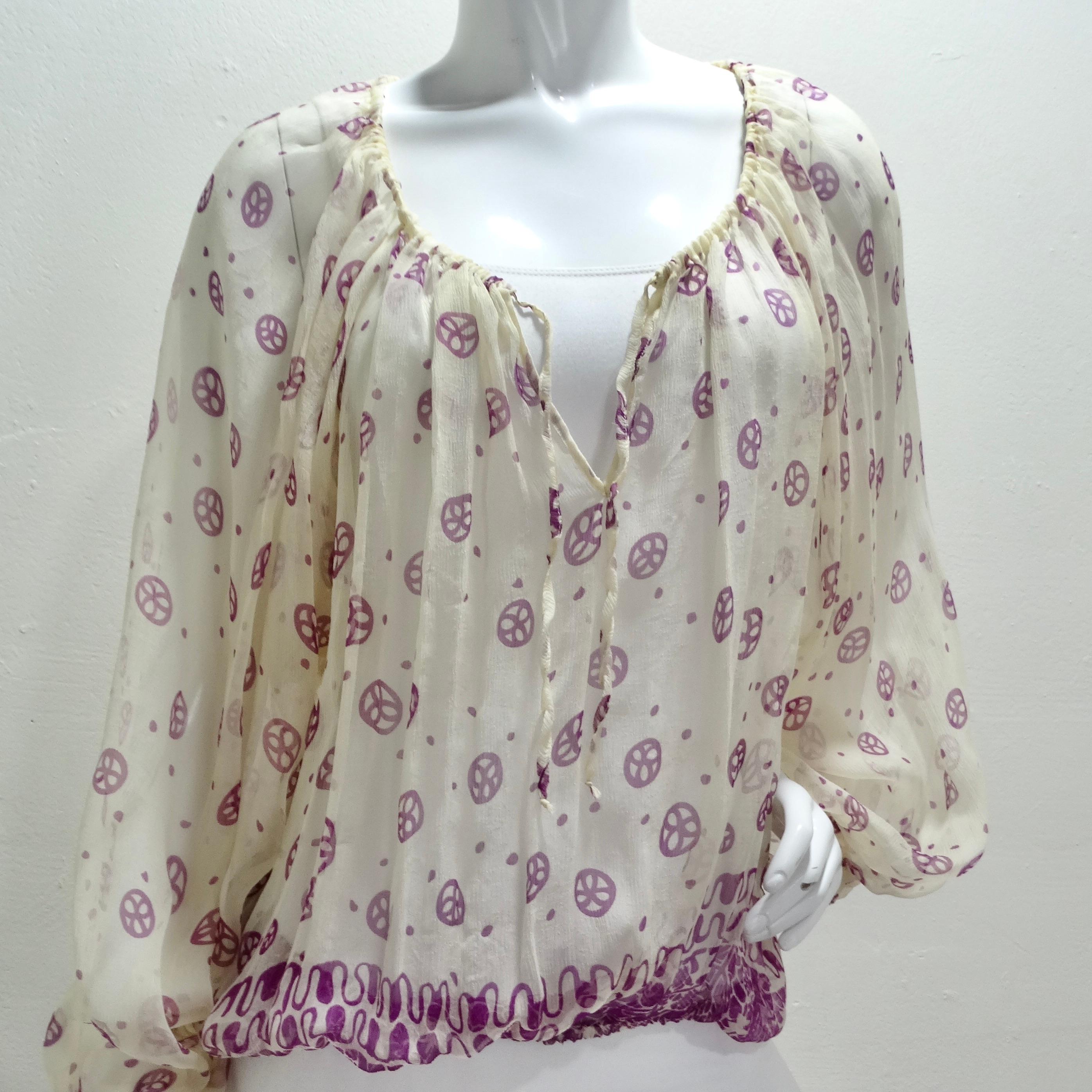 JeanPaul Gaultier Vintage Bluse mit lila Druck im Zustand „Gut“ in Scottsdale, AZ