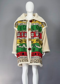 Vintage JEANS CHARLES de CASTELBAJAC Ko and Co Pop Art Print Shearling Hooded Co