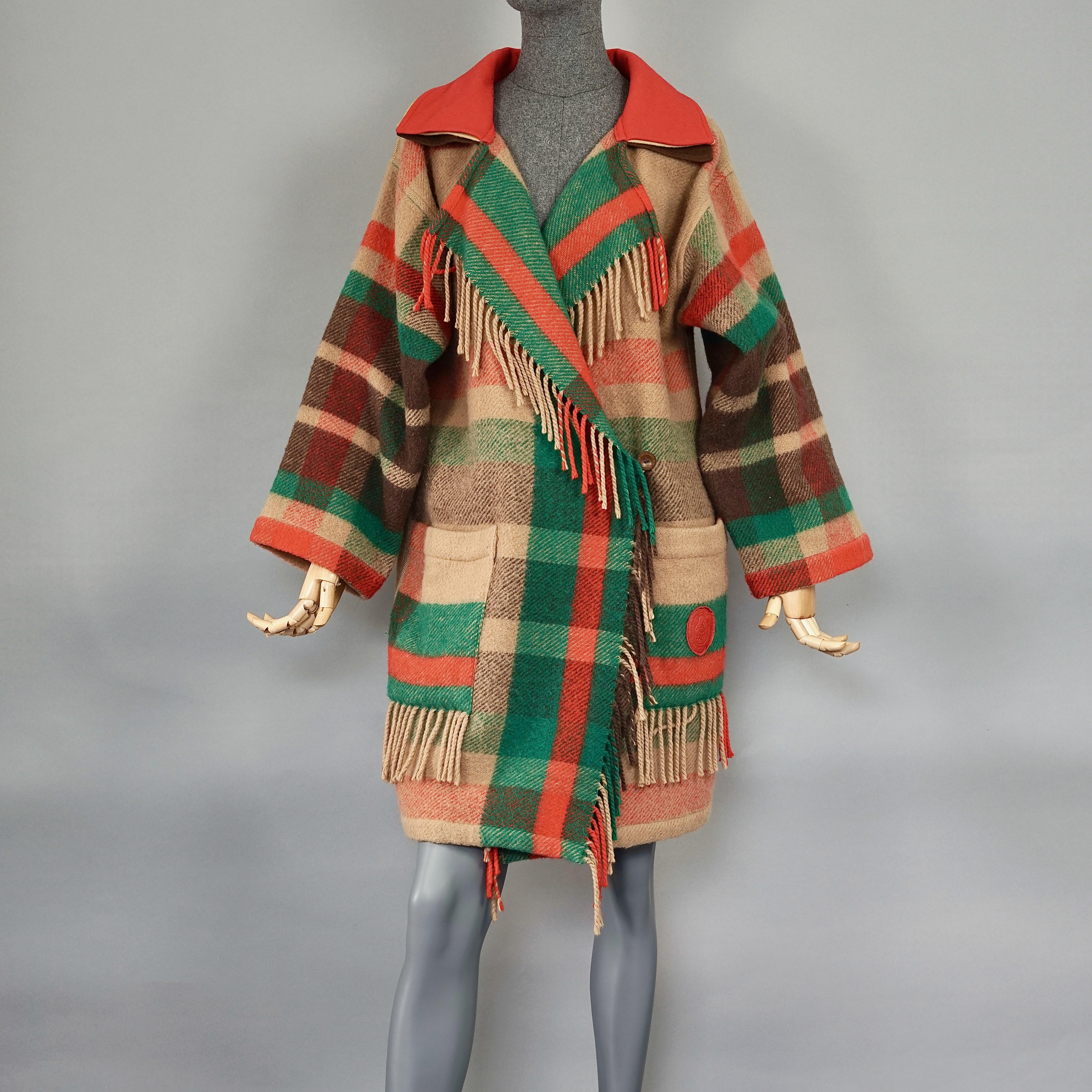 Vintage JEANS CHARLES de CASTELBAJAC Ko and Co Tartan Fringe Teddy Bear Coat In Excellent Condition In Kingersheim, Alsace