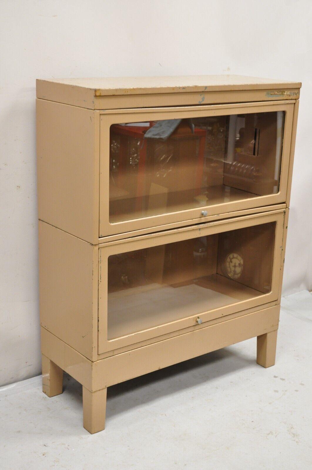 Vintage Jebco Steel Metal 2 Section Stacking Barrister Lawyers Bookcase 6