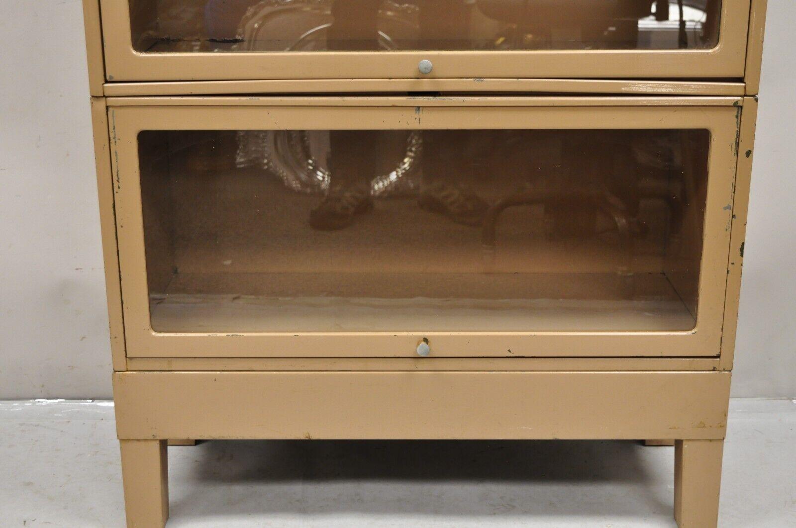 Vintage Jebco Steel Metal 2 Section Stacking Barrister Lawyers Bookcase In Good Condition In Philadelphia, PA