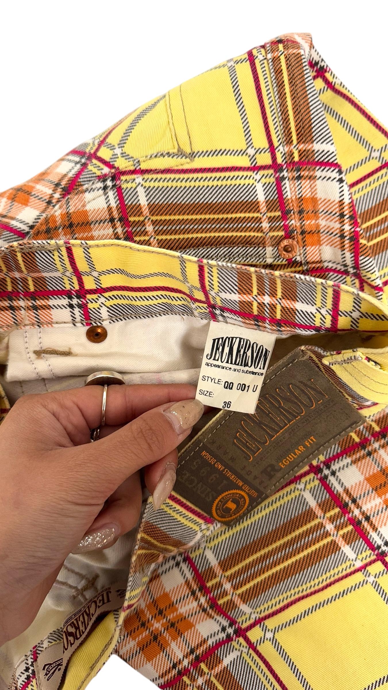 Vintage Jeckerson Yellow Plaid Cotton Pants QQ 001/U - Wir bezahlen den Einfuhrzoll! (Brown) im Angebot