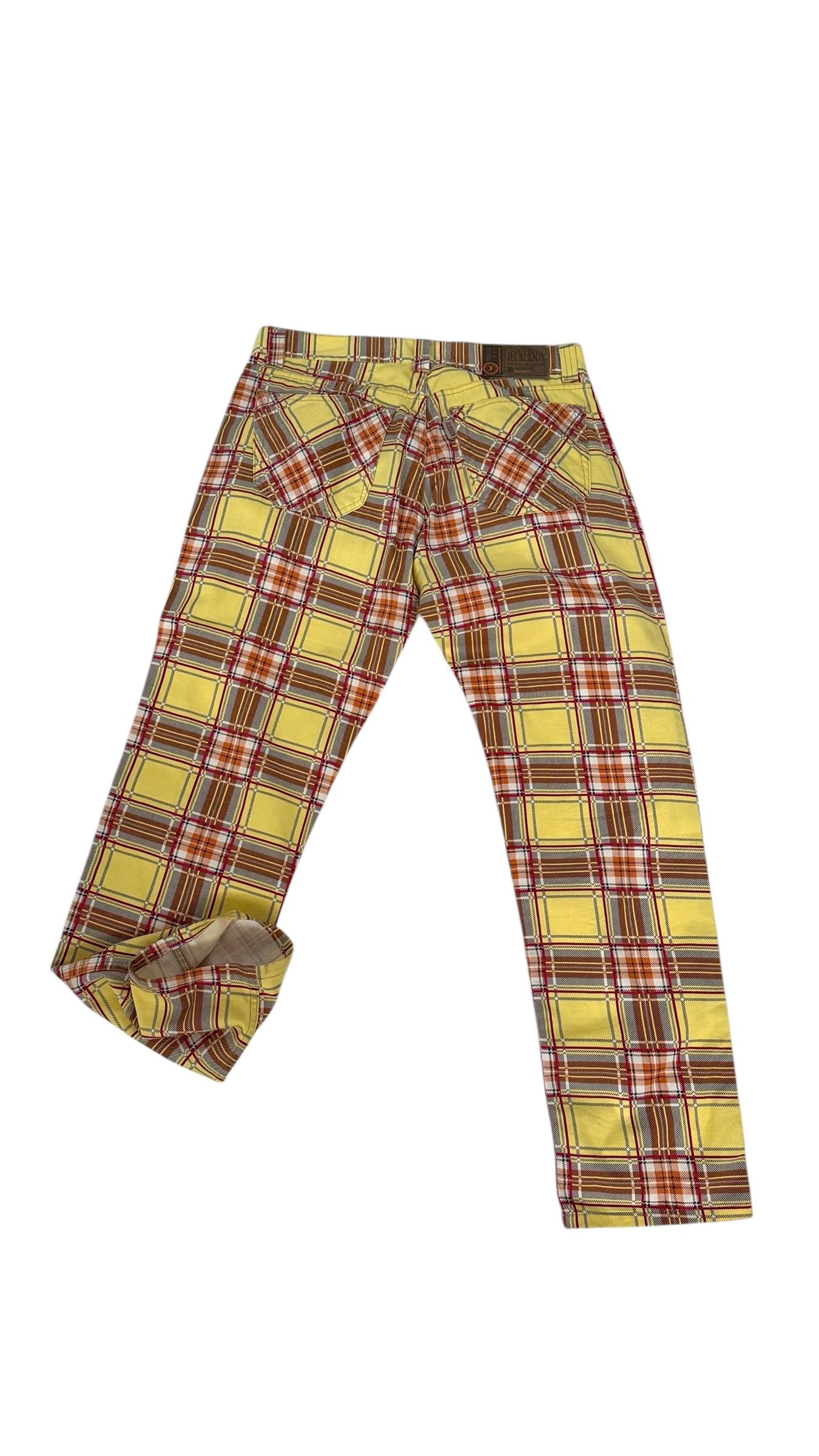 Vintage Jeckerson Yellow Plaid Cotton Pants QQ 001/U - Wir bezahlen den Einfuhrzoll! im Angebot 1