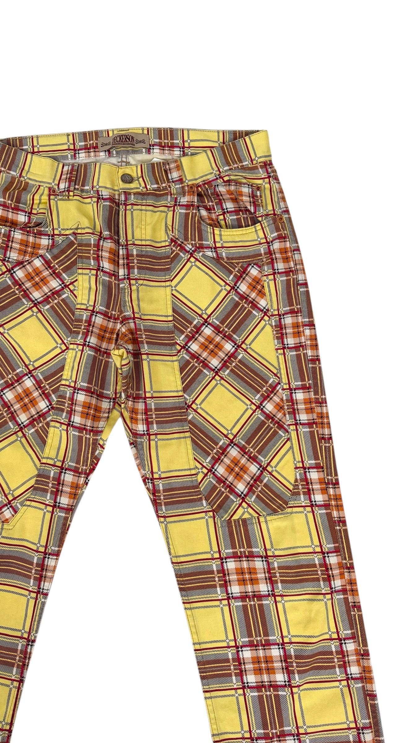 Vintage Jeckerson Yellow Plaid Cotton Pants QQ 001/U - Wir bezahlen den Einfuhrzoll! im Angebot 4