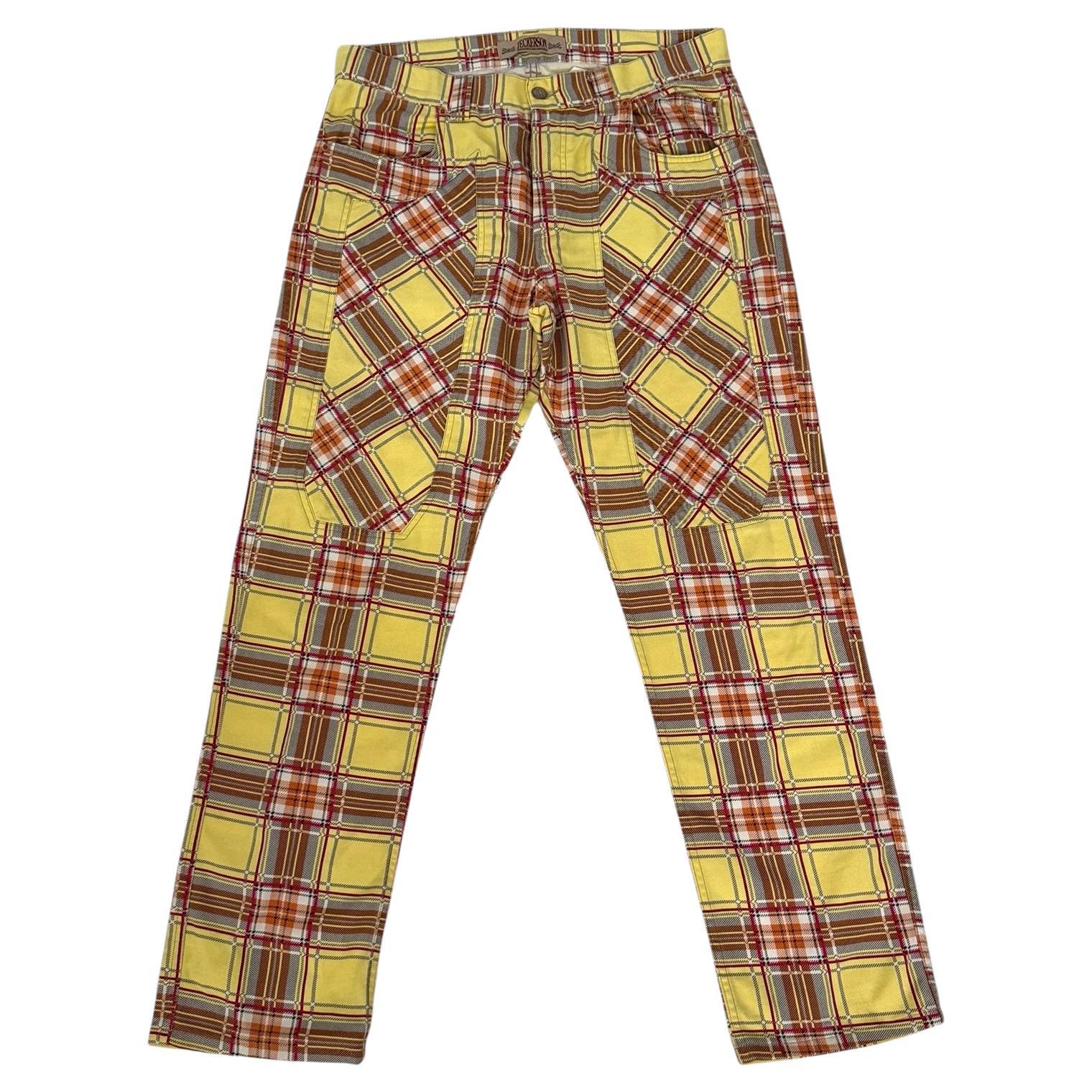 Vintage Jeckerson Pantalones de algodón a cuadros amarillos QQ 001/U - ¡Pagamos los derechos de importación!