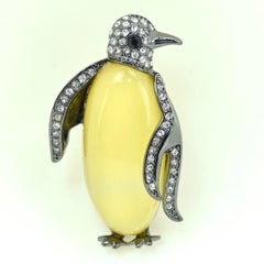 Vintage Jelly Belly and Crystal Penguin Mid-Century Modern Brooch Pin