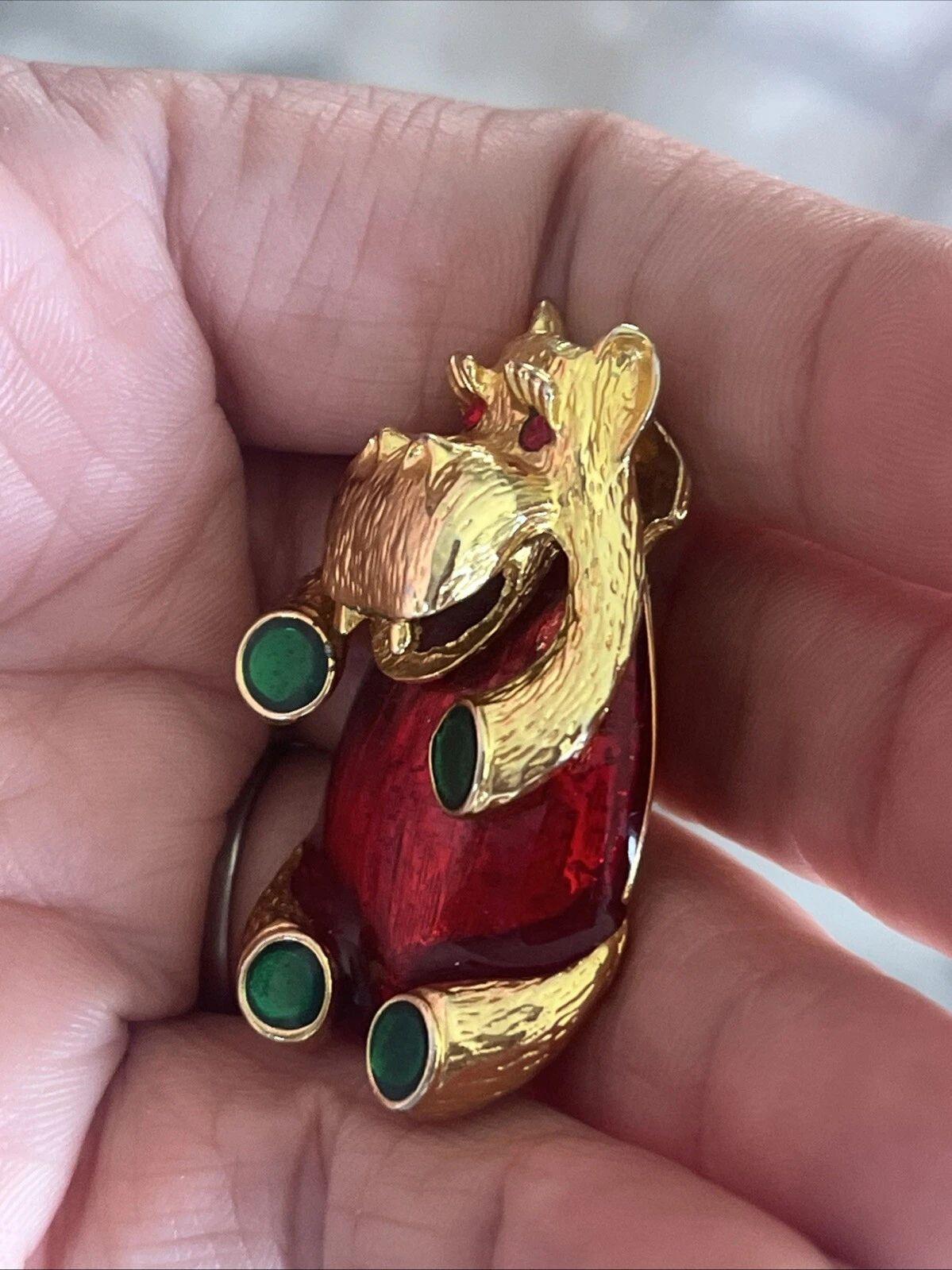 Women's or Men's Vintage Jelly Belly Crystal Enamel Hippo Brooch Pin For Sale