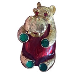 Vintage Jelly Belly Crystal Enamel Hippo Brooch Pin
