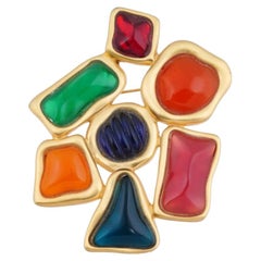Vintage Jelly Belly Multicolor Anne Kline Couture Gripoix Lucite Cabochon Brooch