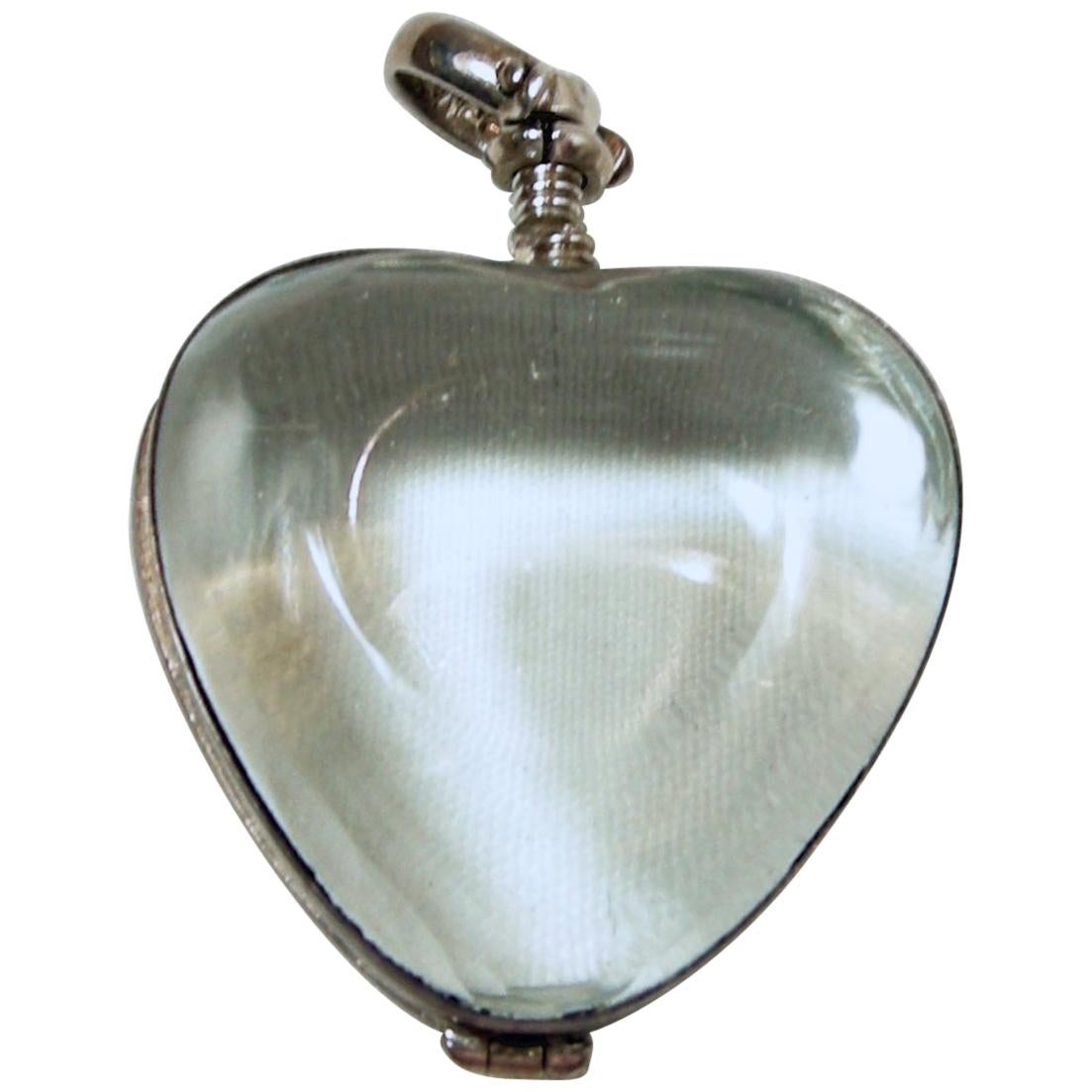 Vintage Jelly Belly Sterling Silver Lucite Heart Locket Pendant