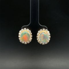Vintage Jelly Opal und Diamant Gold Halo Ohrstecker Estate Fine Jewelry