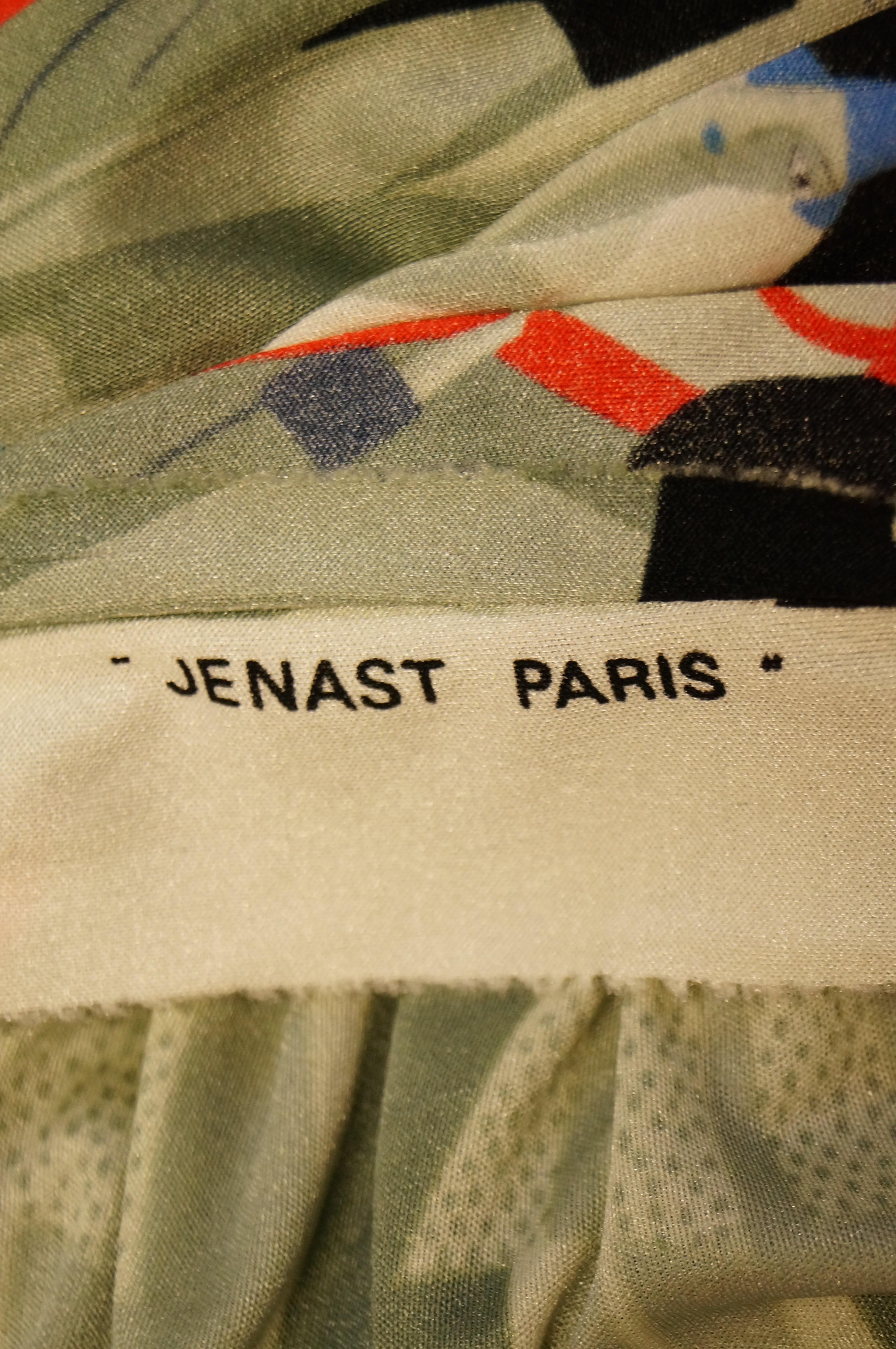 Vintage Jenast Paris Black and Olive Knit Wear 1920s Deco Print Skirt Set  For Sale 2
